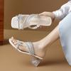 Fashion Thick Heel Slippers Women's Summer 2024 New Fairy Style Bow Water Diamond Style High Heel Crystal Sandals