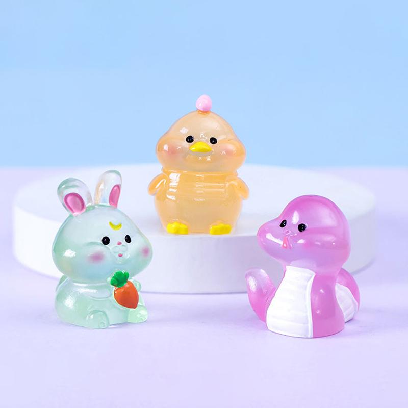 1Pcs Chinese Zodiac Mini Luminous Ornaments Cartoon Animal Resin Ornament Micro Landscape Decoration Diy Desktop Decor