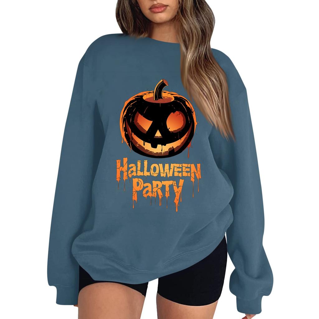 Women's Casual Fashion Printed Long Sleeved Knitted Sportswear Top, Loose Fit Halloween