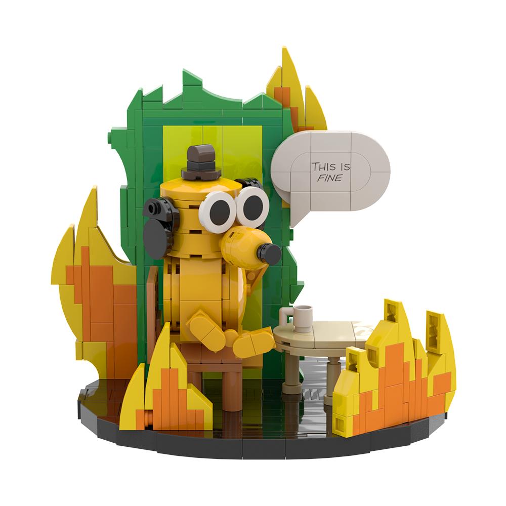Новый MOC Собака 'Все в порядке' Модель из строительных блоков Мультяшный Огненный Мем Виньетка Гончая Кирпичи DIY Сборные Игрушки Подарки на День Рождения для Детей