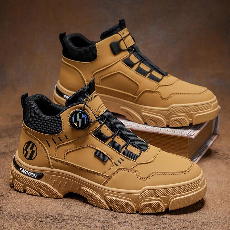 New Men's Leather Boots Autumn High-top Wear-resistant Martin Boots Men's Casual Exercise Trendy Shoes Non-slip Boots