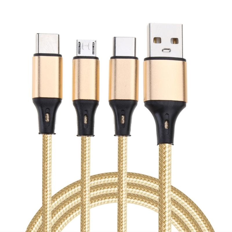Кабель для множественной зарядки USB C Разветвитель 3 в 1 Быстрое зарядное устройство с 2 портами Type C и 1 портом MicroUSB Male для телефонов и планшетов