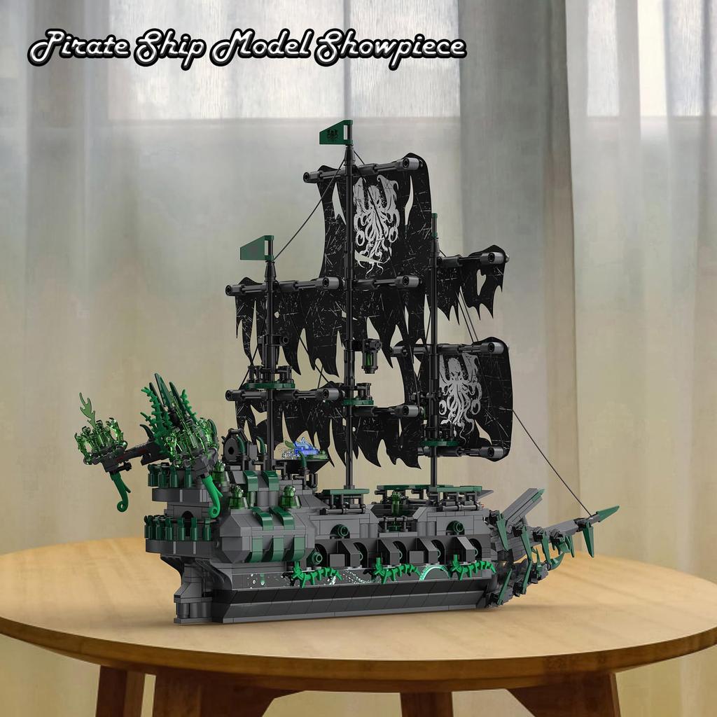 JMBricklayer Pirate Ship Block Set with Light Ghost Ship Flying Dutchman Model Ship 40001 Adult Pirate Ship Model Assembly Toy Halloween Decoration