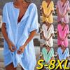 S-8XL Plus Size Fashion Summer Women's Casual Beach Wear Swimwear Cover-up Linen Dress Loose Short Sleeve Deep V-neck Solid Color Mini Party Dress