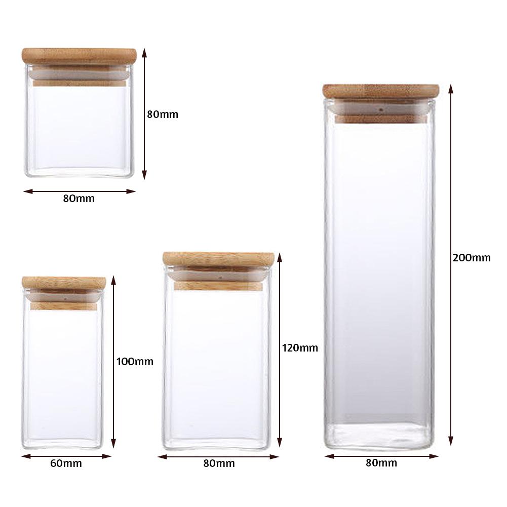 Квадратная прозрачная стеклянная банка для хранения с крышкой, влагостойкий контейнер для чая, кофе в зернах, герметичная коробка для закусок, орехов, кухонный органайзер