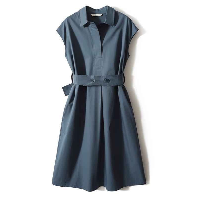 Платье-рубашка без рукавов в зрелом стиле для женщин на лето, новое французское летнее поло с воротником-поло длиной до талии, юбка-миди