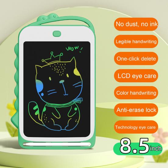 8,5-дюймовый ЖК-планшет для письма с карандашом, мультяшным динозавром, красочными рисунками, чувствительный к давлению, на батарейках, электронная графическая доска для рисования