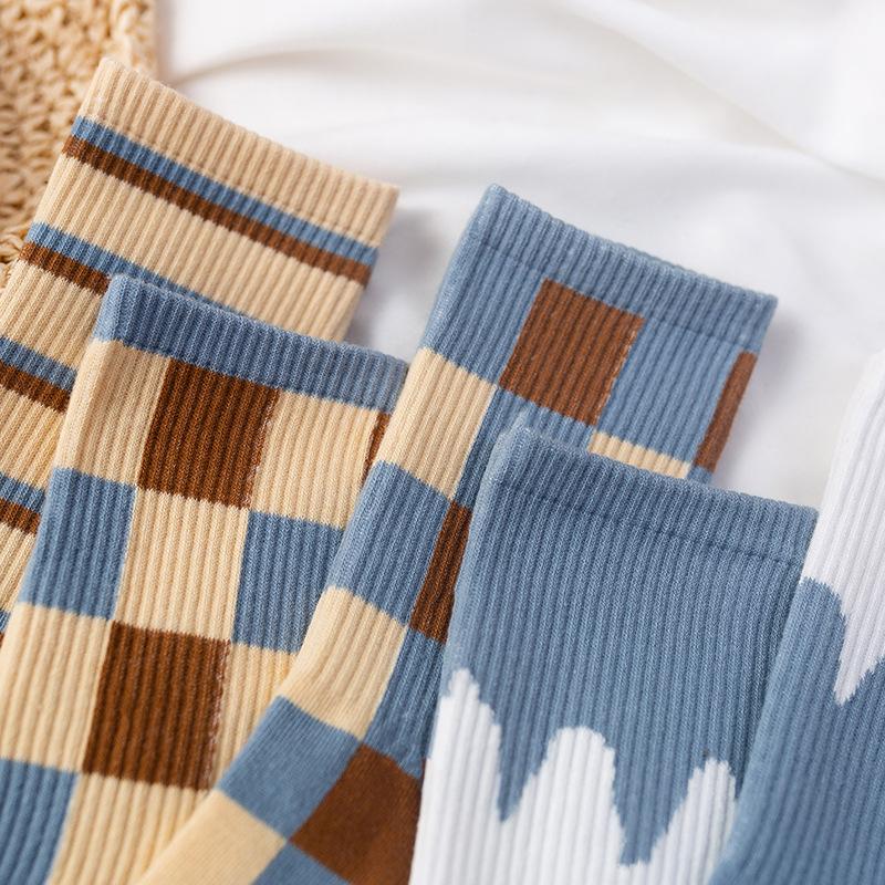 Полосатые осенние женские носки, мягкие хлопковые дышащие эластичные носки средней длины, Harajuku, носки для девочек, Sokken