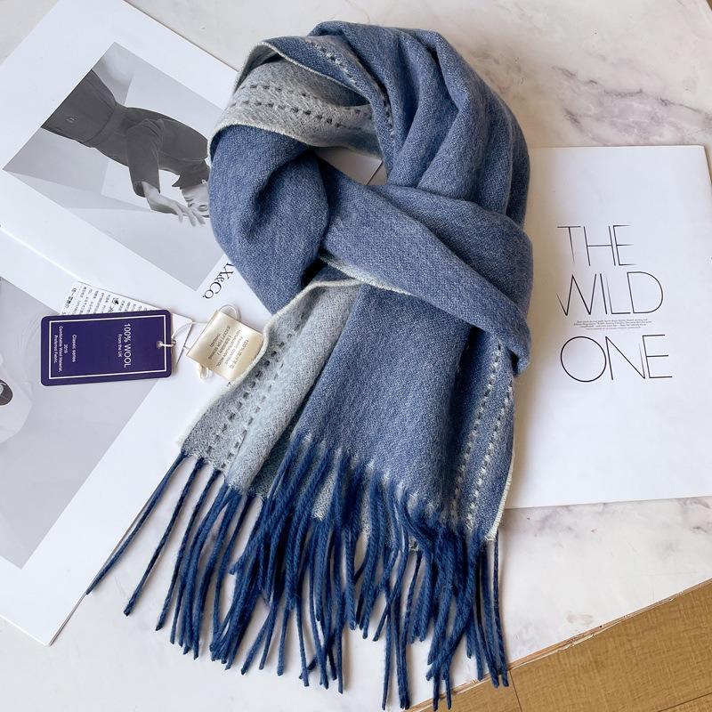 100 Wool Scarves Men's Winter Dark Blue Plaid Cashmere Scarf High-end Gift Boyfriend Dad Double-sided Shawl
