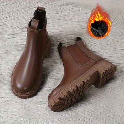 Осенне-зимние ботинки «Челси», женские туфли на платформе, коричневые, черные, бежевые, белые, женские ботильоны на меху, короткие туфли на массивном каблуке в стиле панк, готическая обувь