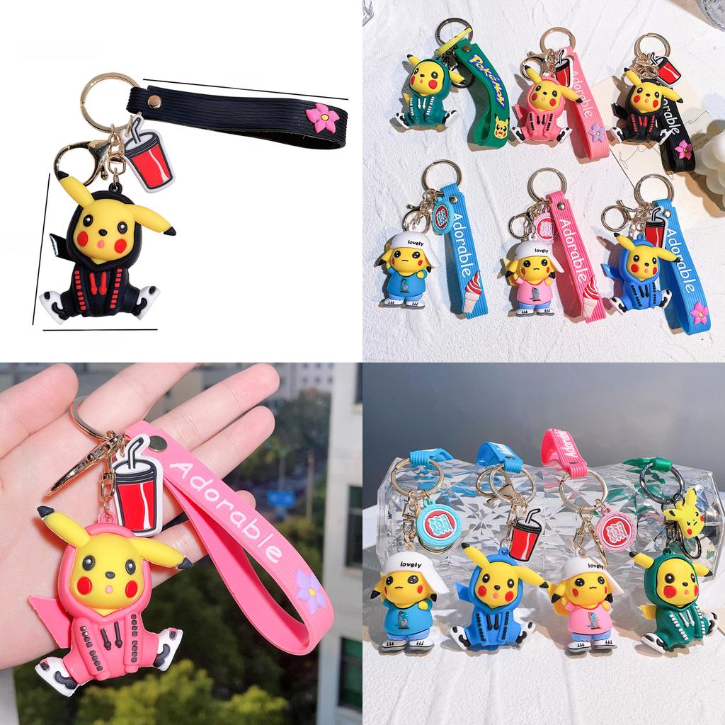 Adorable Silicone Pikachu Keychain Colorful Hoodie Accessory Gift For Birthdays