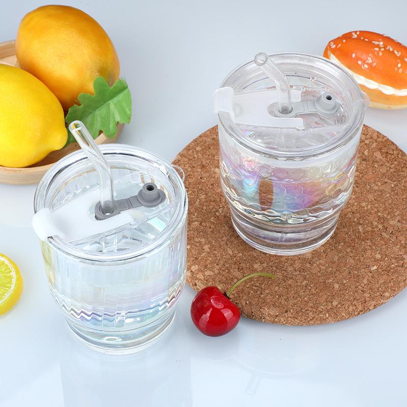 Цветная лазерная бамбуковая чашка, офисная стеклянная чашка для воды, бытовая простая чашка для напитков и кофе с крышкой, прозрачная чашка с соломинкой