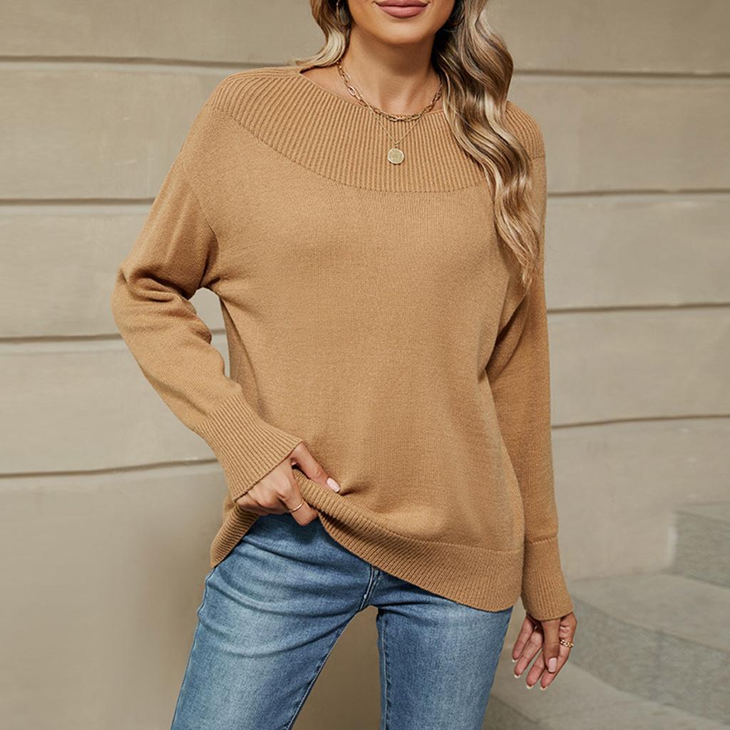 Женский однотонный свитер на одно плечо, повседневная трикотажная рубашка с длинными рукавами