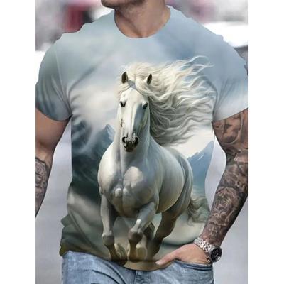 Футболка мужская с принтом «Бегущий белый конь» с 3D-принтом, модная, с коротким рукавом и круглым вырезом, унисекс, повседневная, летняя, индивидуальный топ