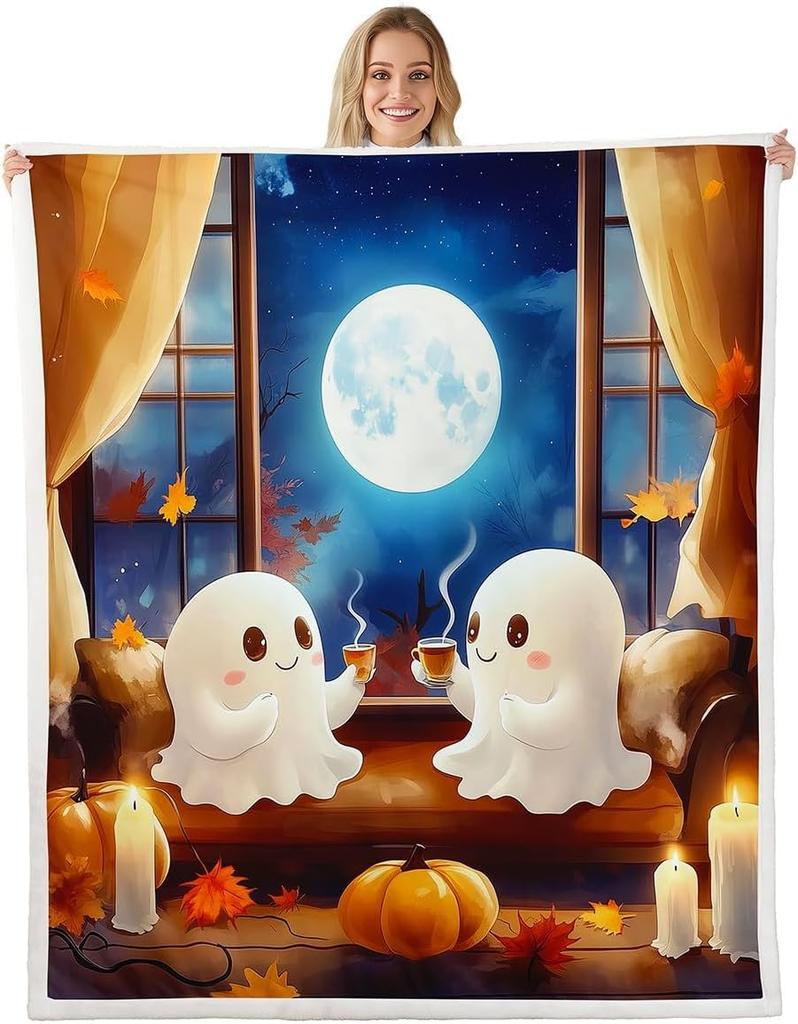GUOYU Blanket Gothic Skull Fleece Blanket Baby Happy Halloween Sherpa Blanket Ghost Skull Goth Fuzzy Plush Throw for Adults Men WomenHorror