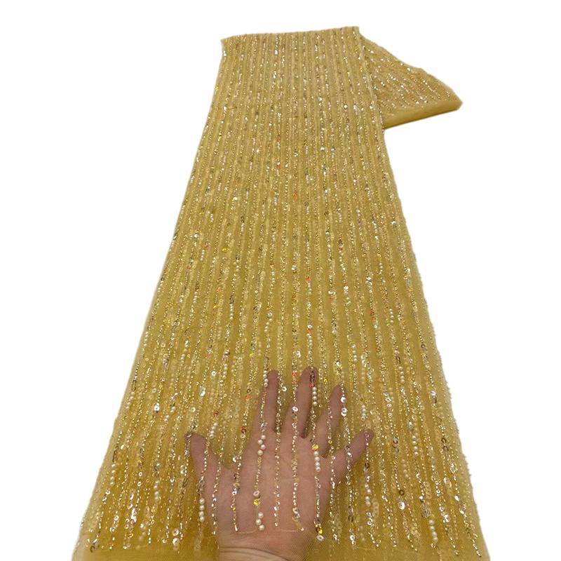 1 ярд Африканская роскошная кружевная ткань с бусинами и тюлем Нигерийская ручная работа Плотная кружевная ткань с пайетками Для DIY Свадебные Вечеринки Платья