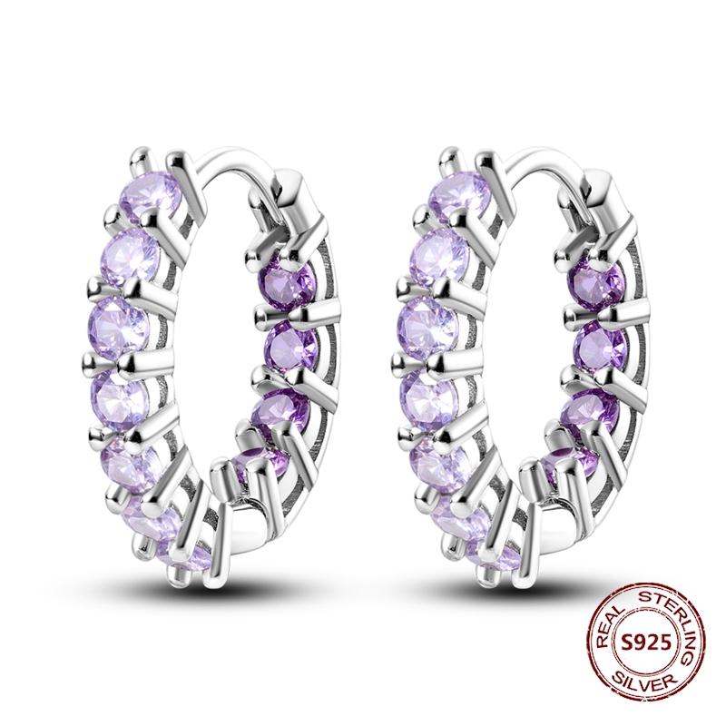 Purple Zircon Hoop Earrings 925 Silver U-shaped Liquid Metal Love Heart Fashion Earrings For Women Jewelry