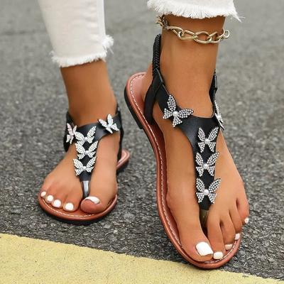 Модная женская обувь 2024 года, брендовые женские сандалии больших размеров, модные летние однотонные босоножки с открытым носком и бабочкой на плоской подошве с открытым носком, летние сандалии Zapatos Mujer