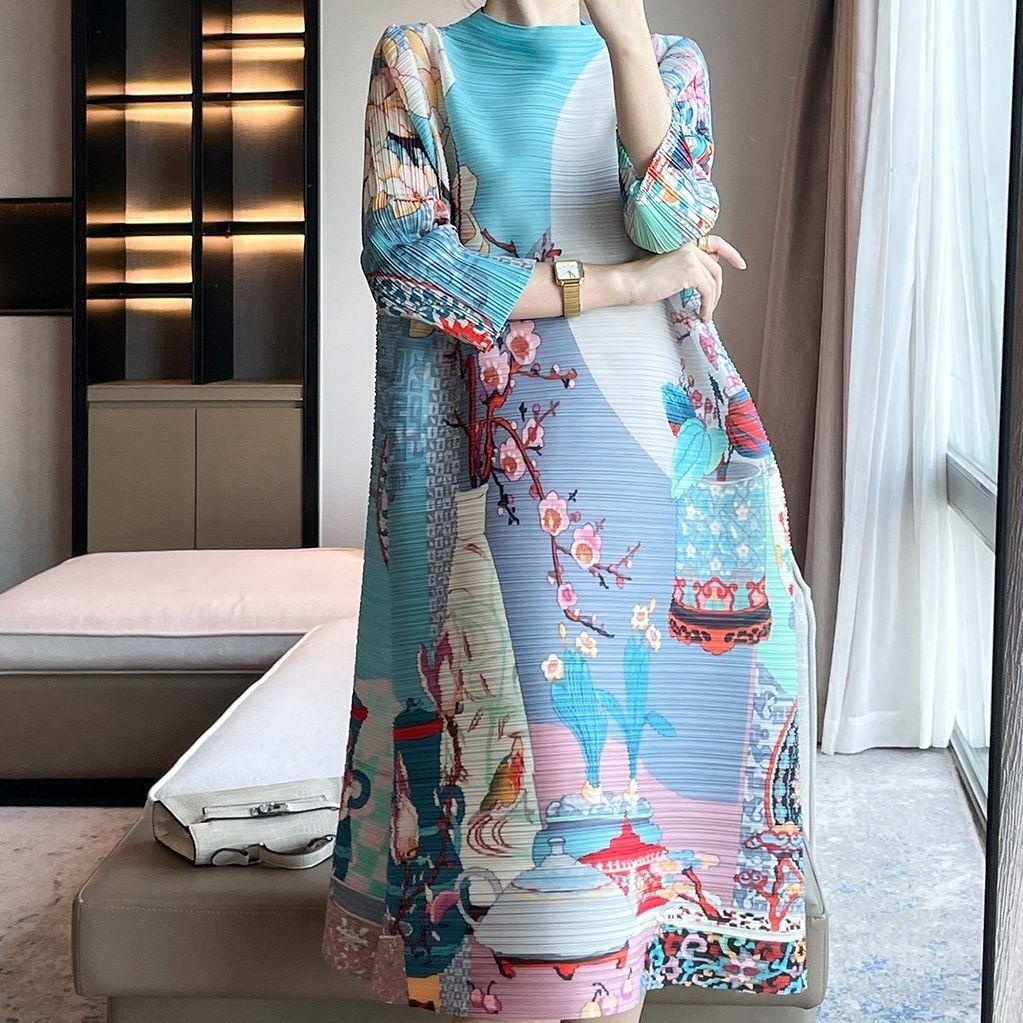 Женское платье с принтом, весна-лето, свободное платье больших размеров, платье миди А-силуэта