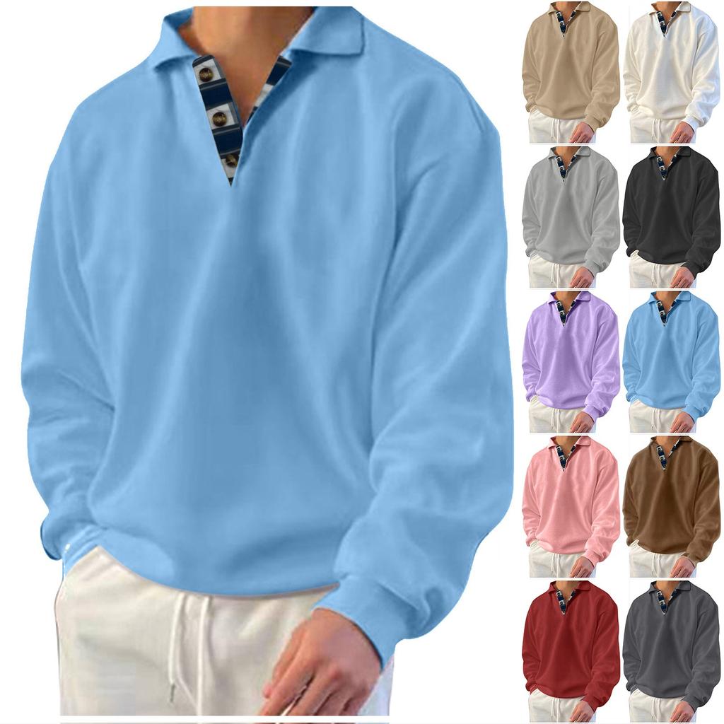 Мужская толстовка Зимняя толстовка Однотонная свободная футболка с длинным рукавом и лацканами