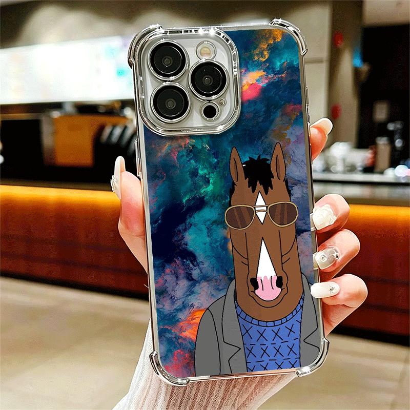 B-BoJack H-Horseman Смешной Позолоченный Чехол для Телефона Для Iphone 16 17 Pro Max Air 16E 14 15 Plus 12 13 Mini Защита от Падения Подушка Безопасности Чехол