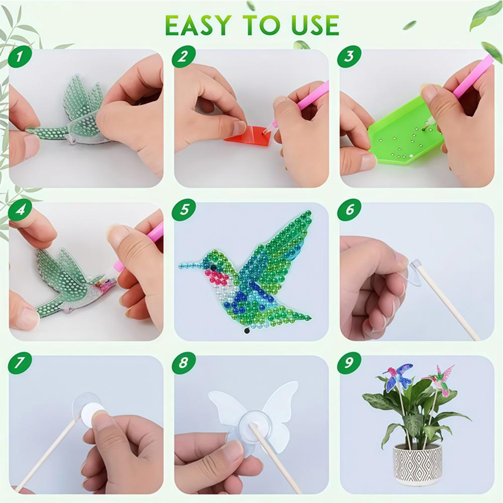6Pcs Bee Stakes Diamond Painting Kits Animal Diamond Art Kits Diamond Art Garden Decor Kits for Flower Plant Pot