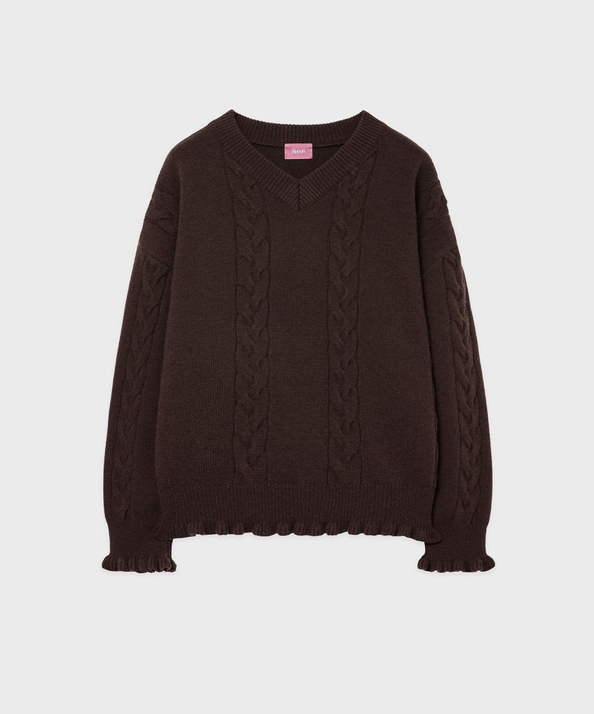 SINOON Sn Cable V-Neck Pullover (Brown)