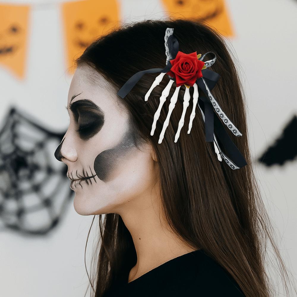 Cloth Ghost Claw Hair Clip Flower Halloween Headwear Skeleton Hand Rose Hairpin Children