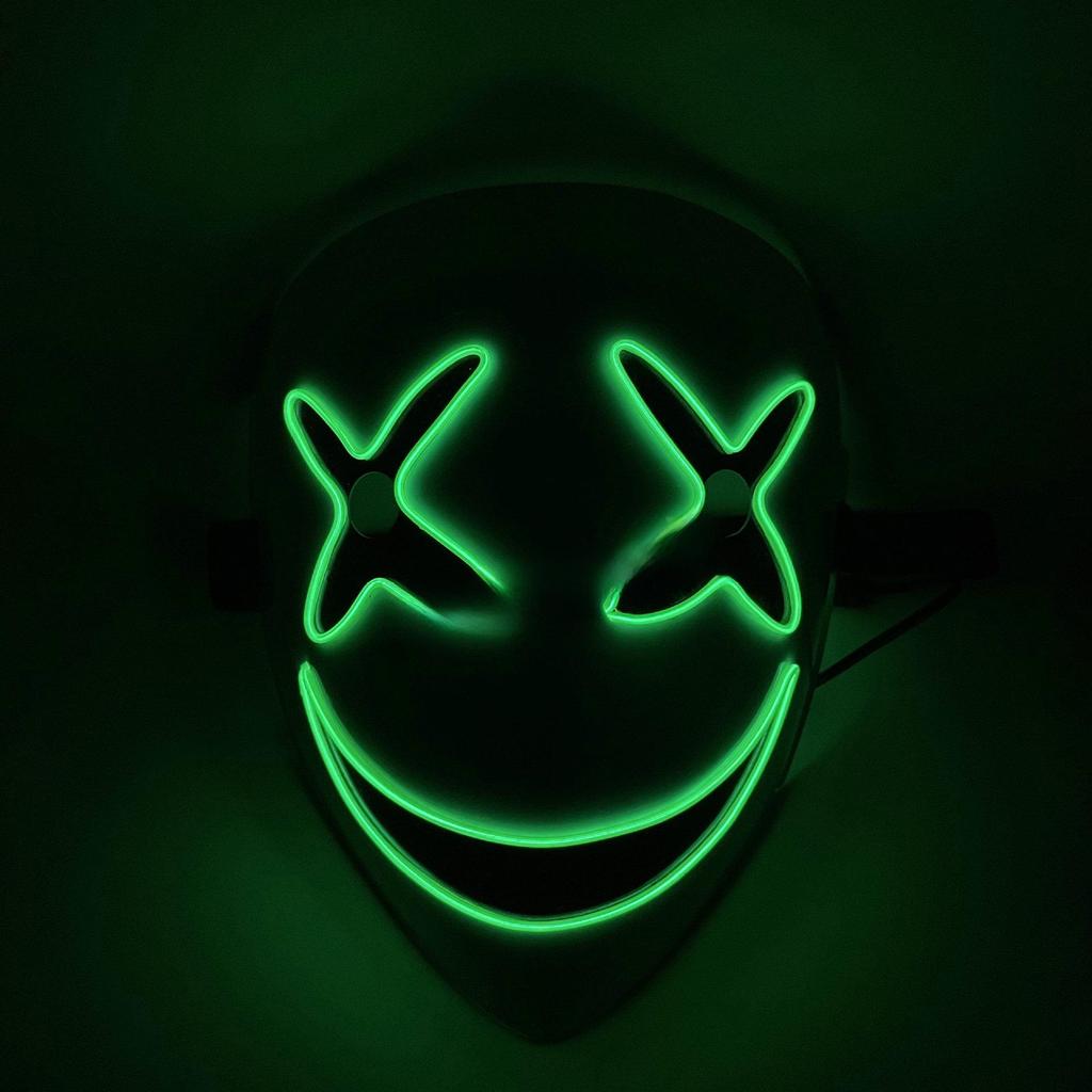 Светодиодная светящаяся черная пуля-улыбка призрачный клоун полнолицевая маска на Хэллоуин