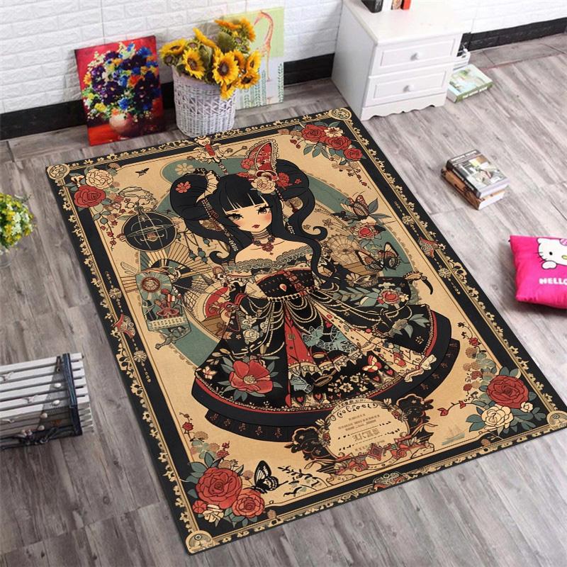 Vintage Circus Lolita Girl Non-Slip Area Rug, Floor Carpet for Bedroom Living Room