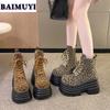 Мода леопардовый платформе женские ботильоны на очень высоком каблуке дизайнерские зимние замшевые зимние туфли 2025 трендовые женские осенние ботинки на шнуровке Botas Mujer