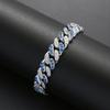 12mm Micro Inlaid Sea Blue White Zircon Silver Plated Brass Cuban Bracelet Trendy Hip Hop Anniversary Accessory