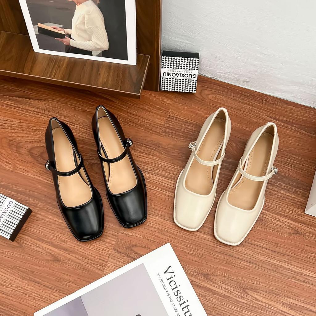 Grape Mother Spring New Mary Jane Shoes Women Wear High-end Thick Heels Single Shoes One-word Belt Uniform High Heels