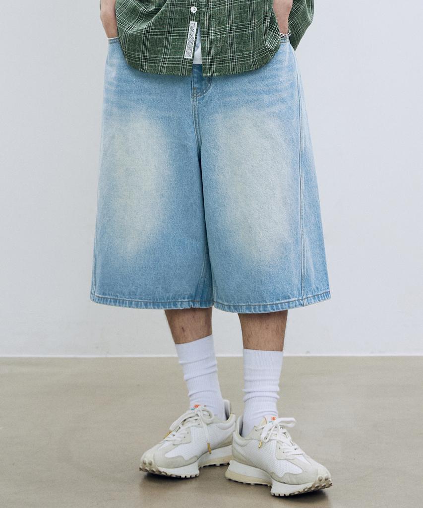 FILLUMINATE Side Curve Bermuda Denim Shorts - Light Blue