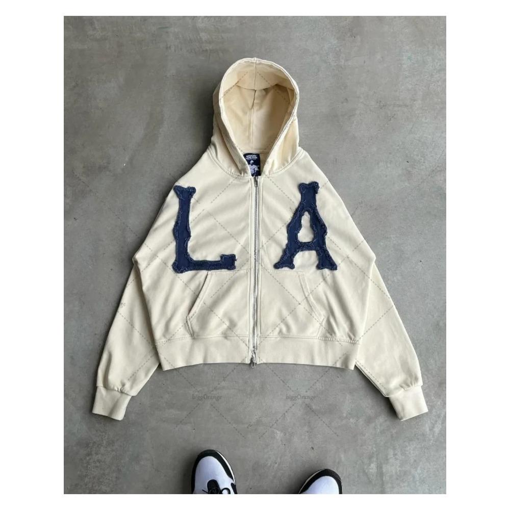 ZYLLO Y2k Harajuku Retro Trendy Brand Letter Embroidery Oversized Swetshirt Women High Street Fashion Loose Zipper Hoodie