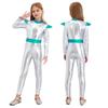 Girls Alien Cosplay Costume Space Astronaut Robot Jumpsuit Long Sleeve Shiny Metallic Bodysuit For Halloween Christmas Dress Up