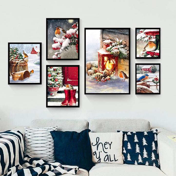 Рождественская картина, настенная живопись на холсте, плакат и принты, скандинавская настенная картина, детская комната, семейное украшение, фреска