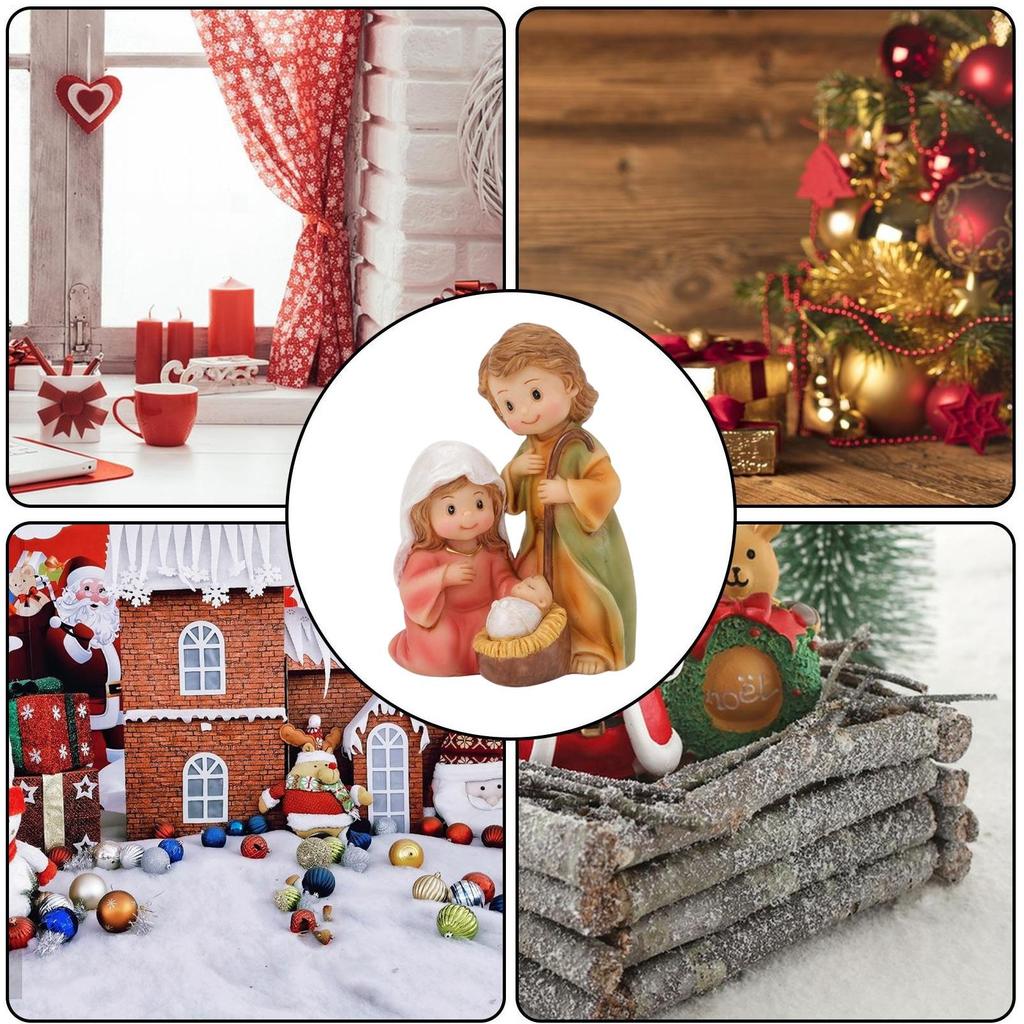 Holy Family Statue Small Resin Christmas Desktop Figurine Decor Tabletop Religious Statue for Bookcase Window Sill Bookshelf