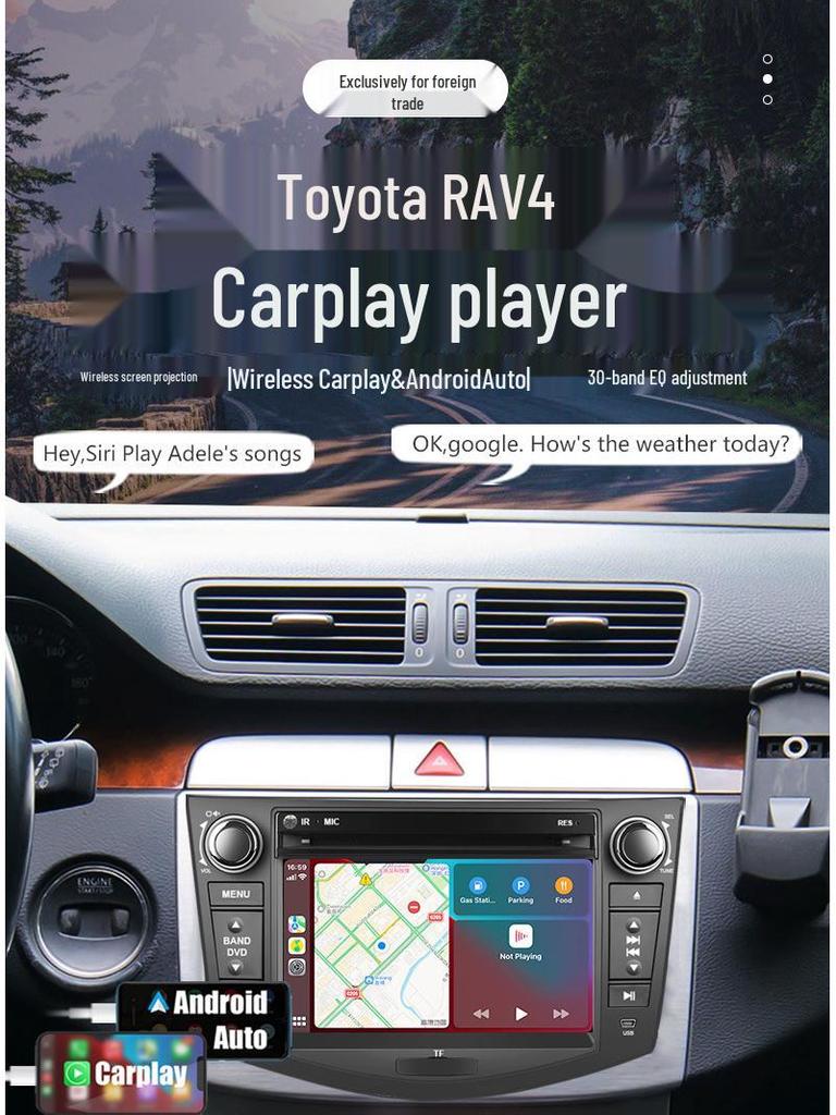 Compatible with 07-12 Toyota RAV4: Navigation Console with Wireless CarPlay, Bluetooth, and DVD Player.