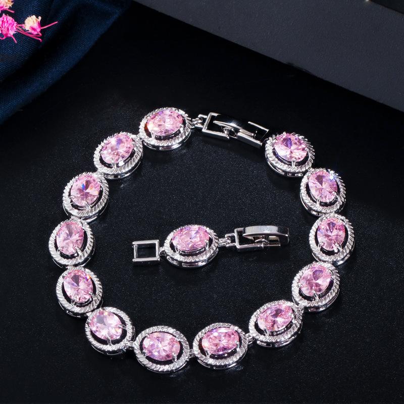 Jewelry Pink Necklace Earrings Ring Bracelet Four-Piece Set, Jewelry Set