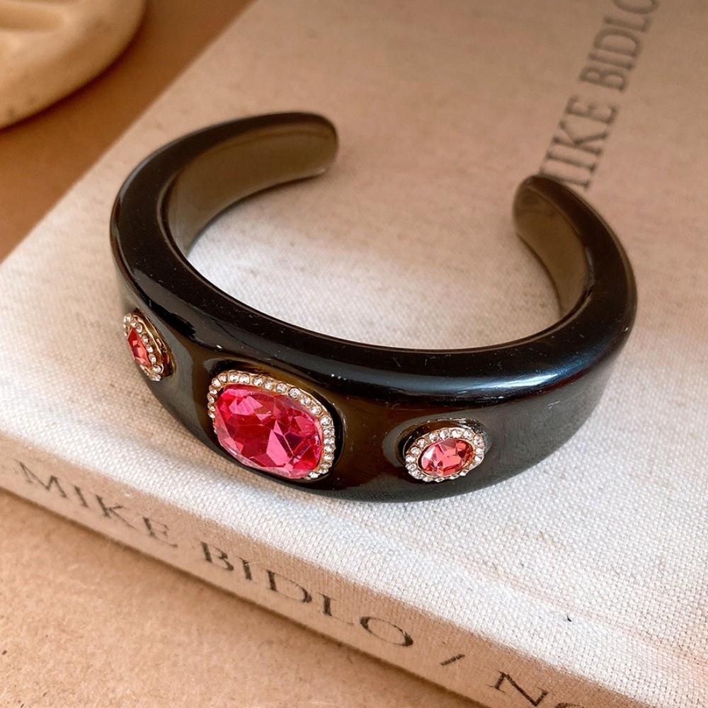 Smudging Irregular Wide Open Bracelet Bohemian Dopamine Hand Ring Acrylic Rhinestone Bangle Women