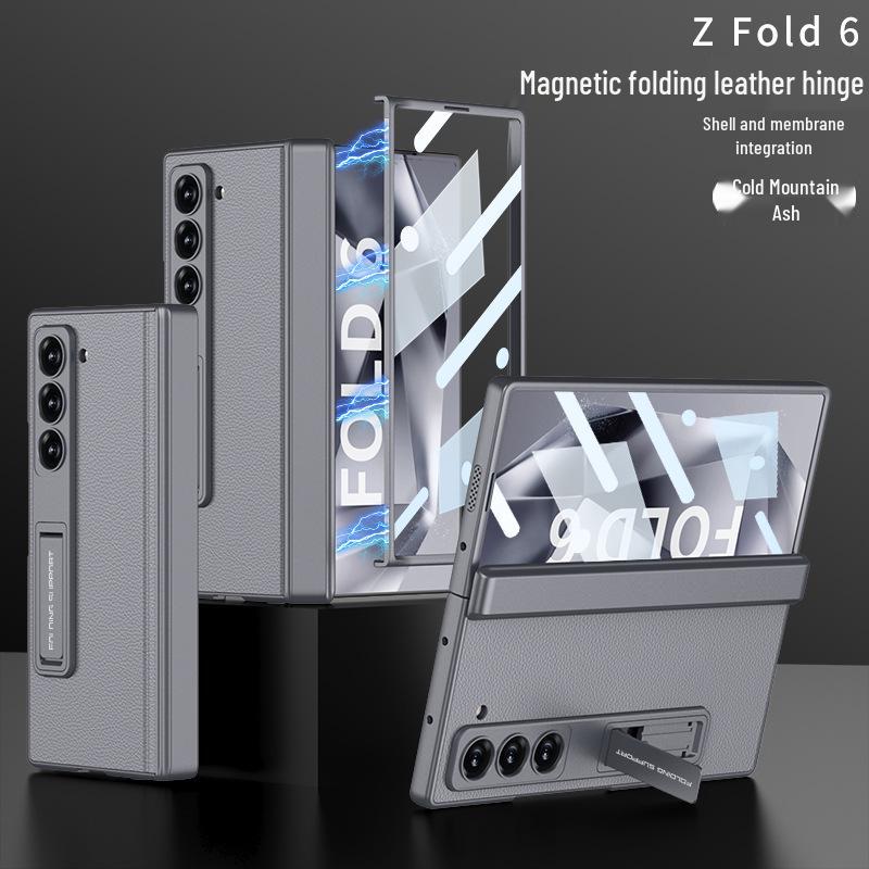 Чехол для Samsung Z Fold6: Гладкая кожа, Магнитная петля, Встроенная защитная пленка для экрана, Креативный трансграничный дизайн