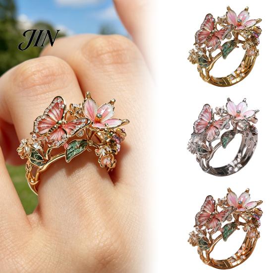 Lightweight Adjustable Ring Alloy Finger Ring, Butterfly Flower Shape Opening Open Design Band for Daily Wear Date Party Romantic Jewelry