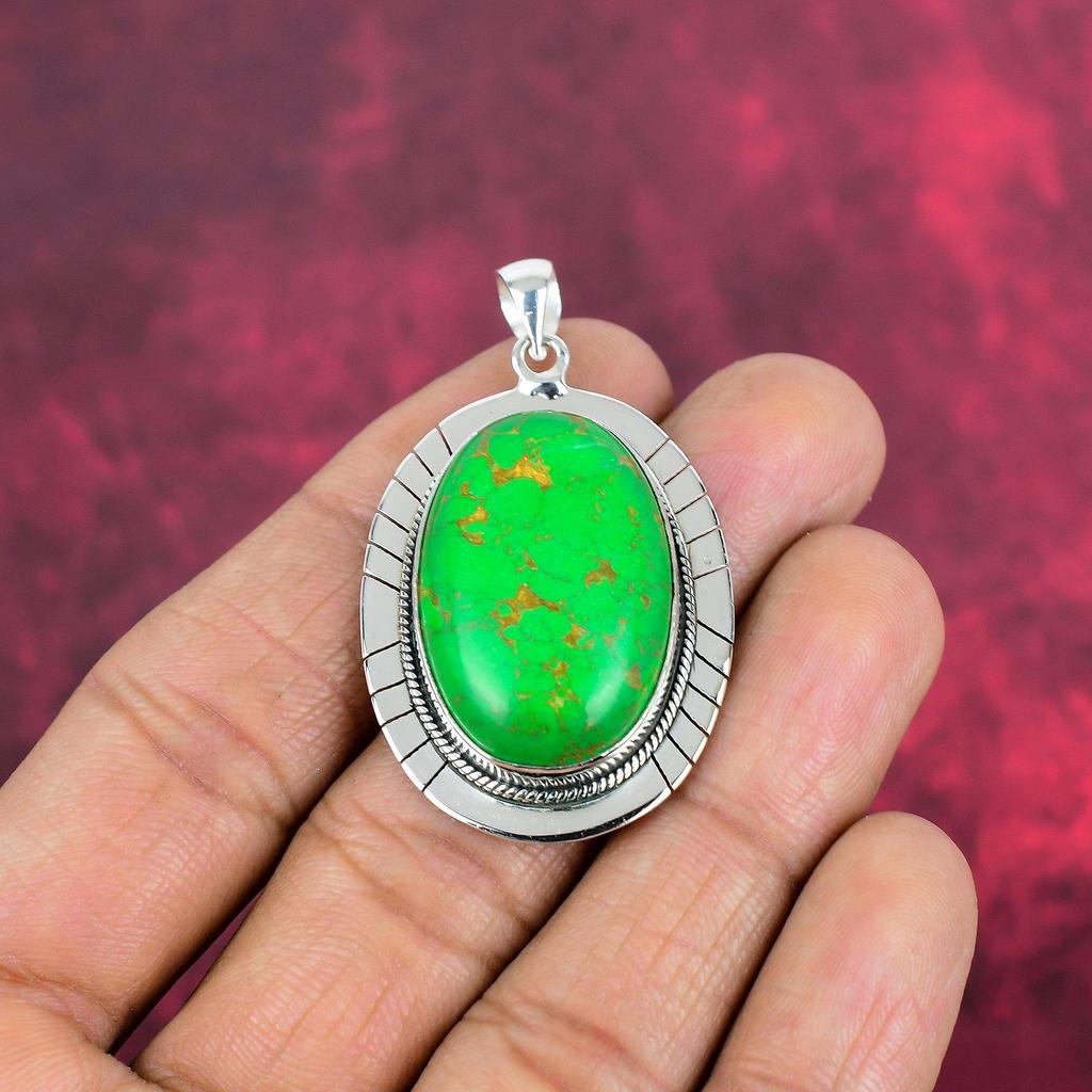 Кулон из зеленой меди и бирюзы, кулон из стерлингового серебра 925 пробы с драгоценными камнями, подвеска ручной работы, изумительное ювелирное украшение, подарок для нее