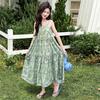 Girls' floral dress, seaside vacation style long dress, stylish and sweet princess dress, adjustable suspender long dress