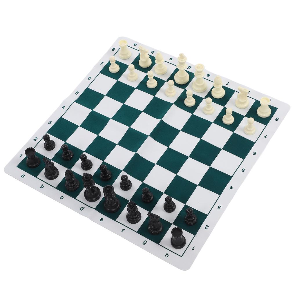 Chess Set Plastic Chess Board Set Desktop Game with 50x50cm Artificial Leather Board for Party