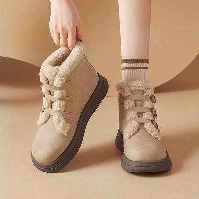 Модные зимние плюшевые теплые женские сноубутсы с круглым носком на платформе, женская обувь на распродаже, нескользящие, тренд 2025, ботинки, модные ботильоны высокого качества