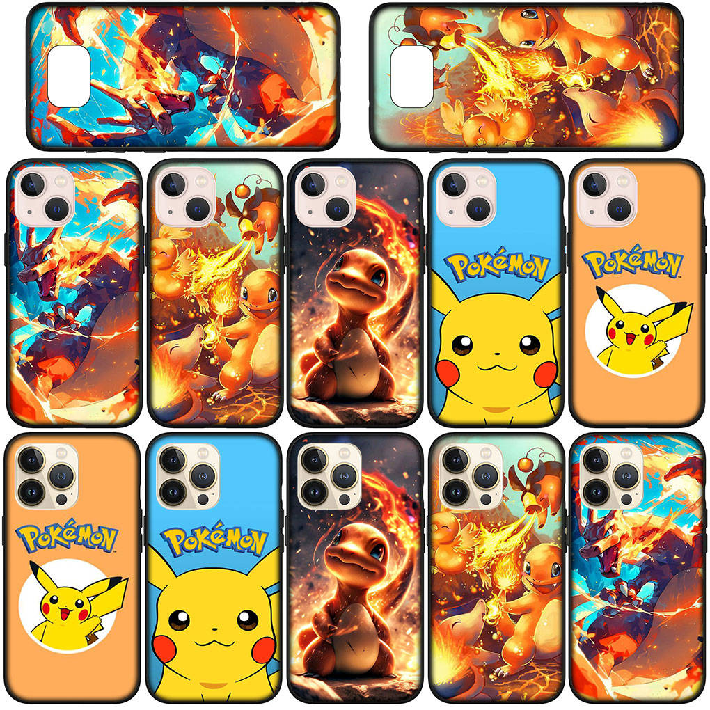 Чехол для телефона Samsung Galaxy S23 S24 iPhone 16 15 14 Xiaomi Redmi Note 13 12 11 Plus 10 Pro Max OPPO Huawei Anime Pikachu Pokemon GO Charmander Cover