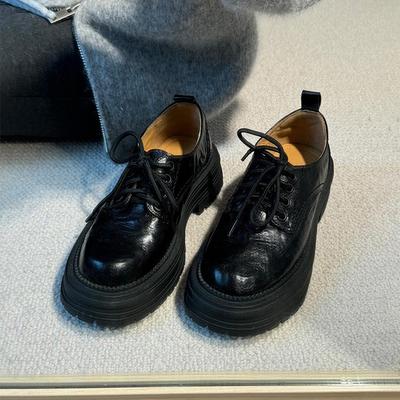 Версия из овчины~ британские кожаные туфли на толстой подошве со шнуровкой, женские универсальные туфли в стиле ретро-колледж на толстом каблуке с круглым носком