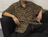 Aspersio Leopard Print Collared Short Sleeve Stylish American Casual Style with Chest Aloha Open Front Animal Casual Open Print Shirt, Men's